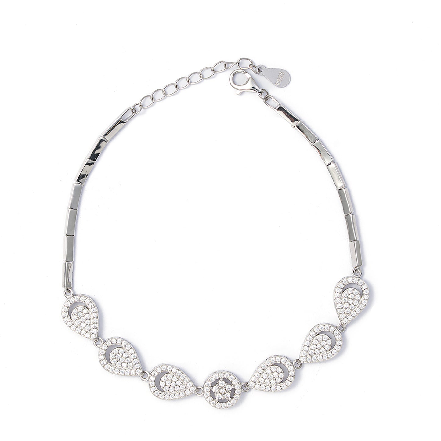 Teardrop & Floral Pavé Station Bracelet 925 sterling silver