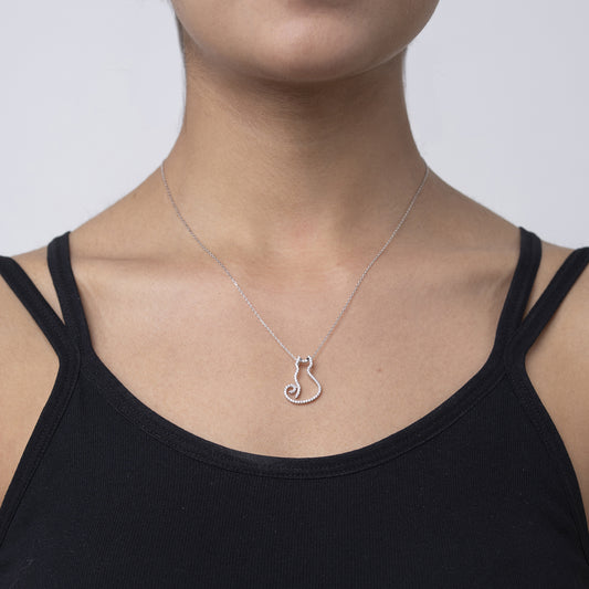 Cat Silhouette 925 sterling silver chain Pendant