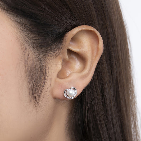 Pearl Heart Stud Earrings 925 sterling silver