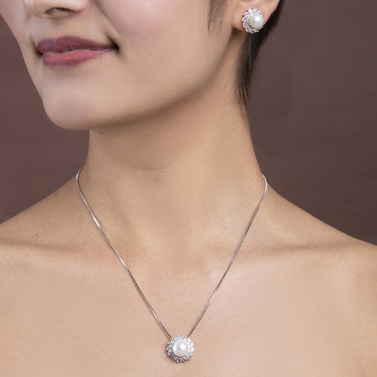 Radiant Pearl Halo pendant Set 925 sterling silver