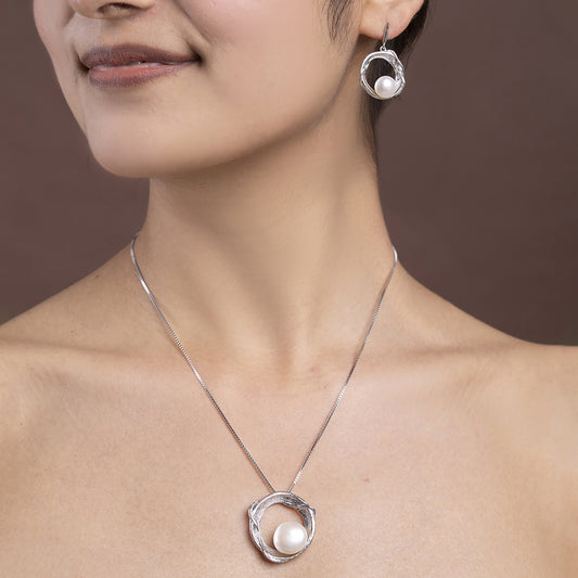 Modern Pearl pendant Set 925 sterling silver