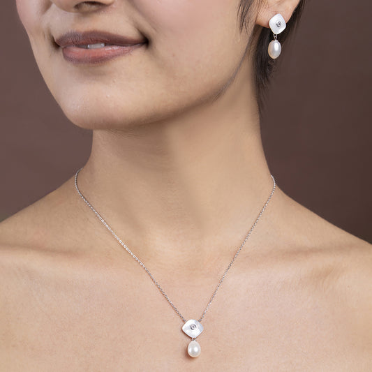 Mop Pearl Drop pendant Set 925 sterling silver