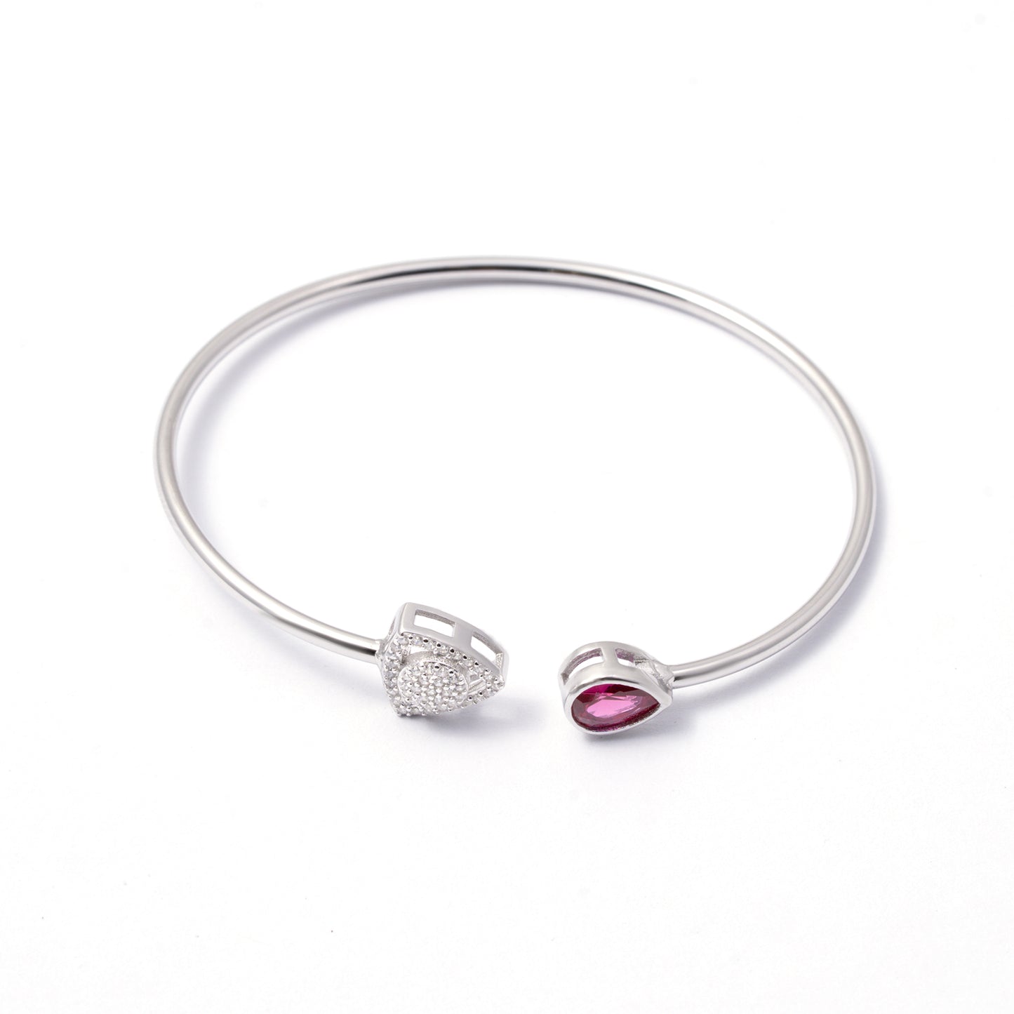 Garnet & Diamond-Style Open Cuff kada 925 sterling silver