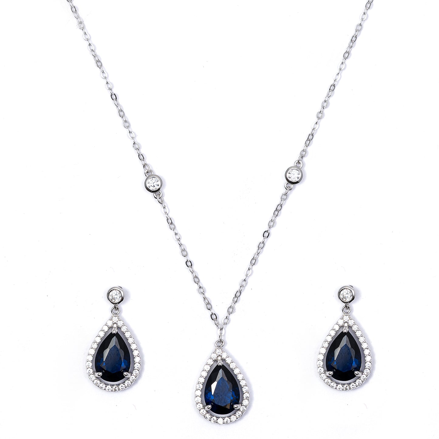 blue Sapphire Teardrop pendant Set 925 sterling silver