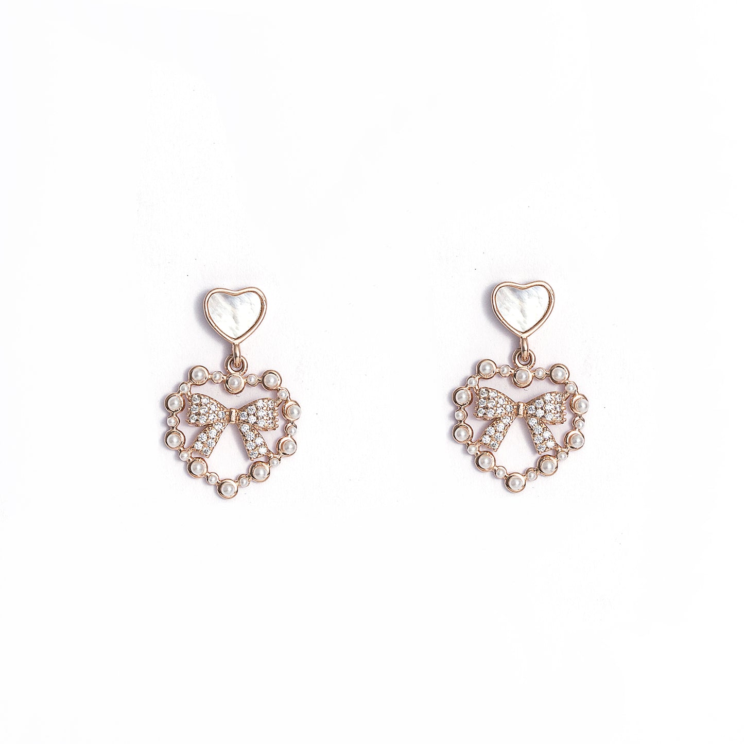 Heart & Bow Drop Earrings 925 sterling silver