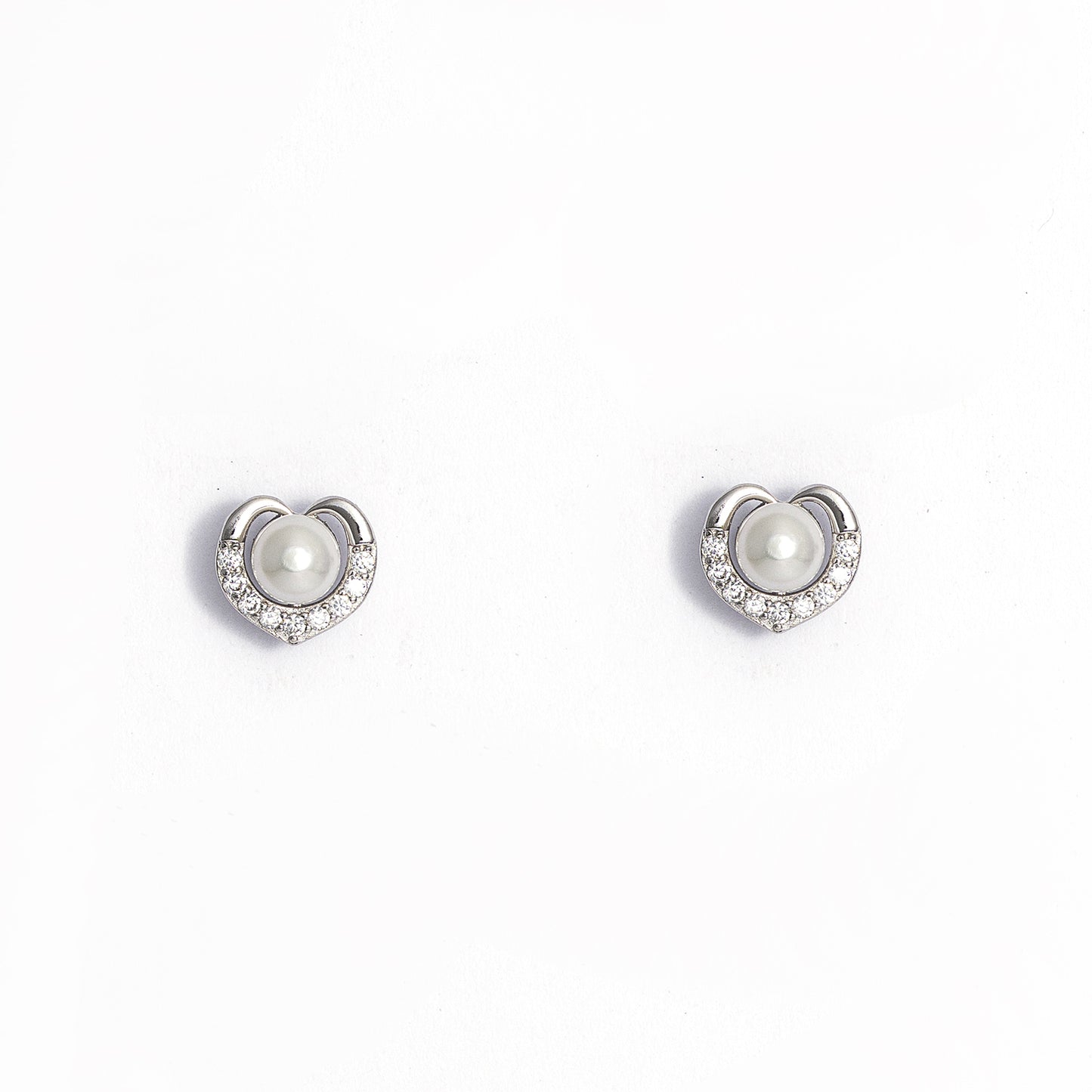 Pearl Heart Stud Earrings 925 sterling silver