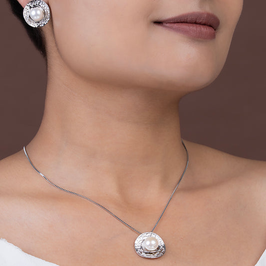 Moon Crater Pearl pendant Set 925 sterling silver