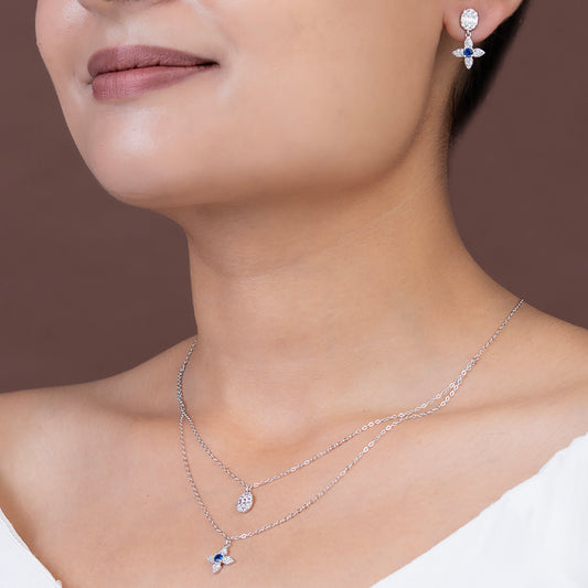 Sapphire Bloom Layered Flower SET 925 sterling silver