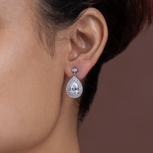 Pear-Shaped Double Halo Drop Earrings 925 sterling silver
