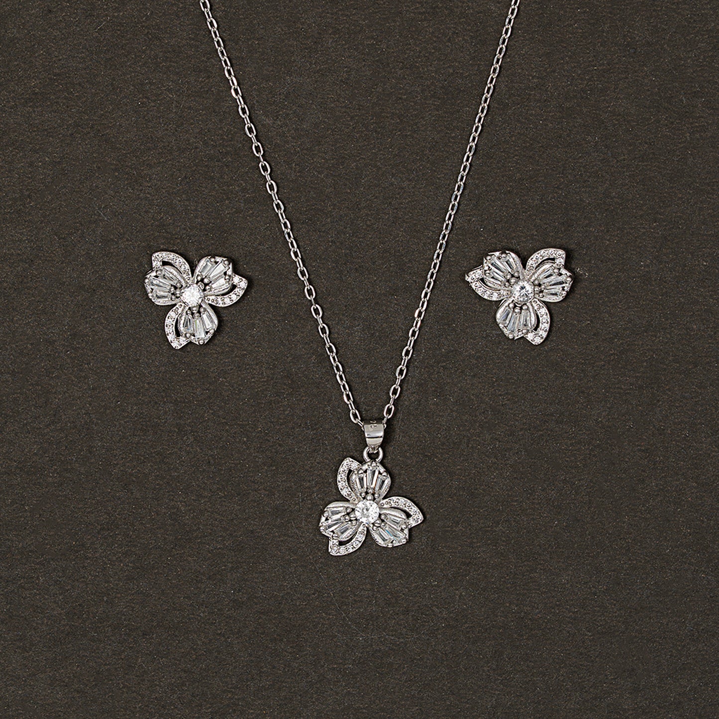 Triple-Bloom Baguette SET 925 sterling silver