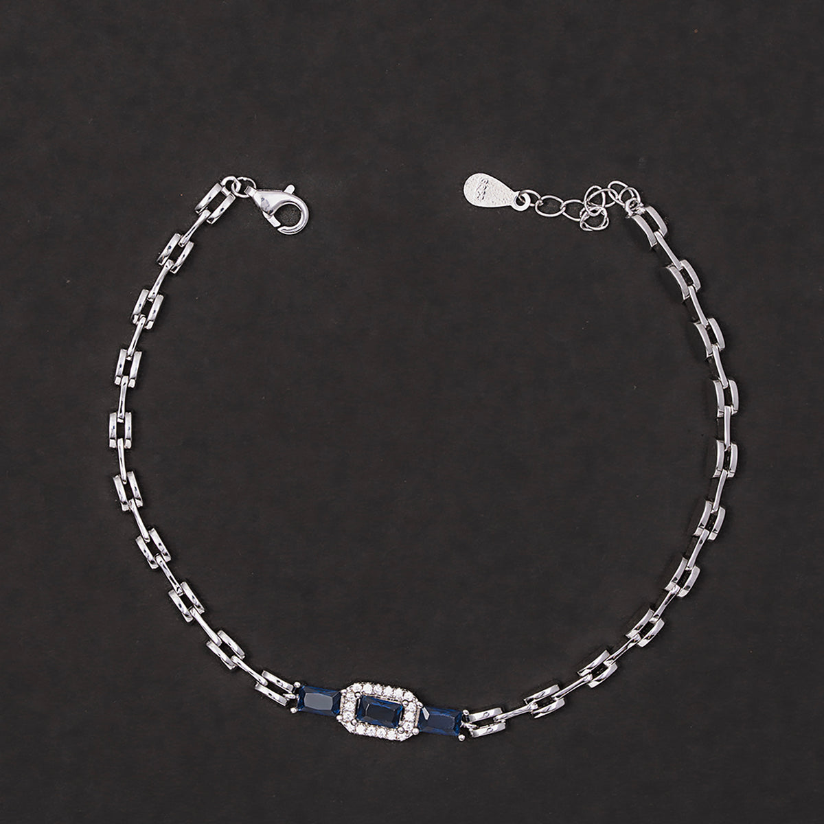 Blue & Pavé Rectangular Link Bracelet 925 sterling silver