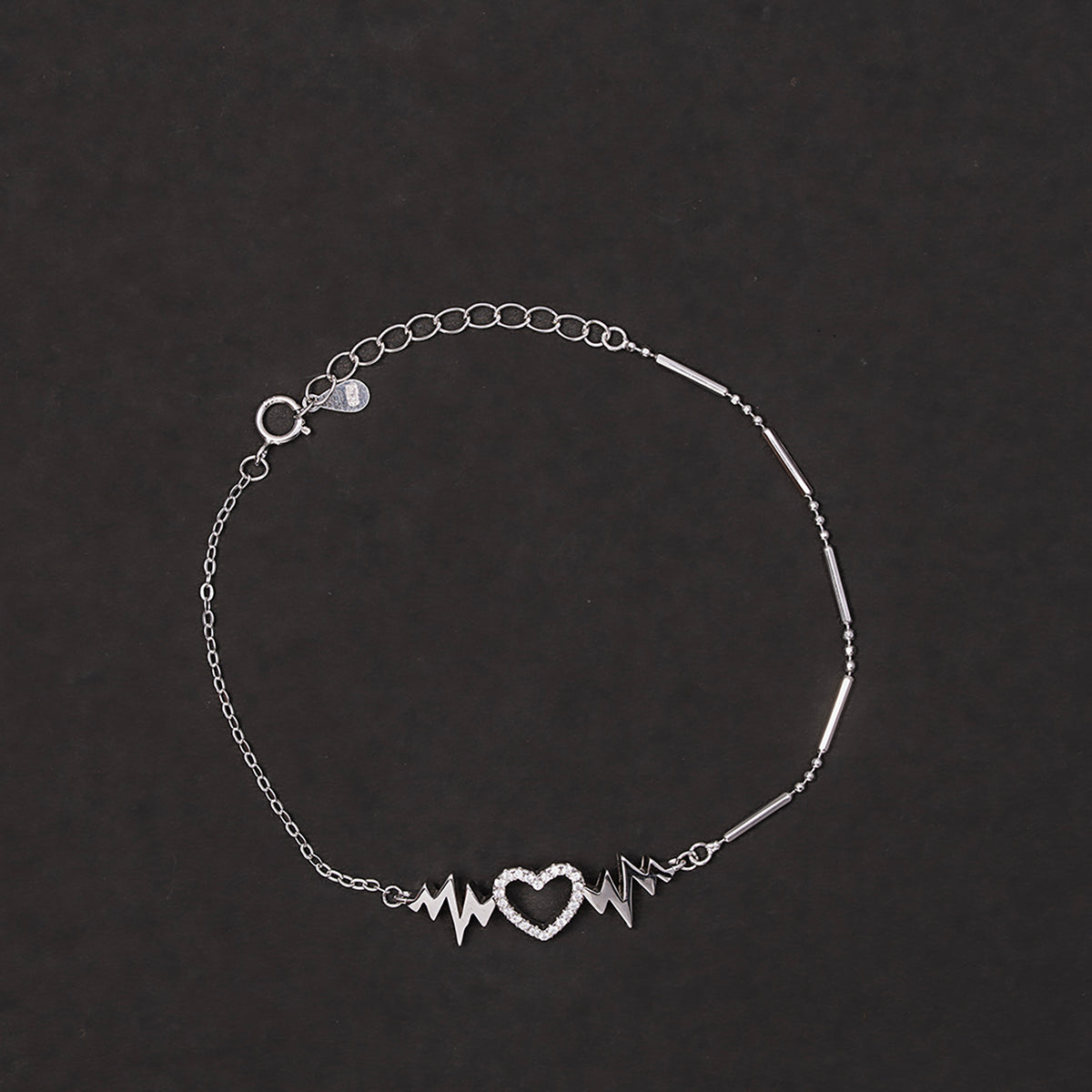 Heartbeat & Pavé Heart Station Bracelet 925 sterling silver