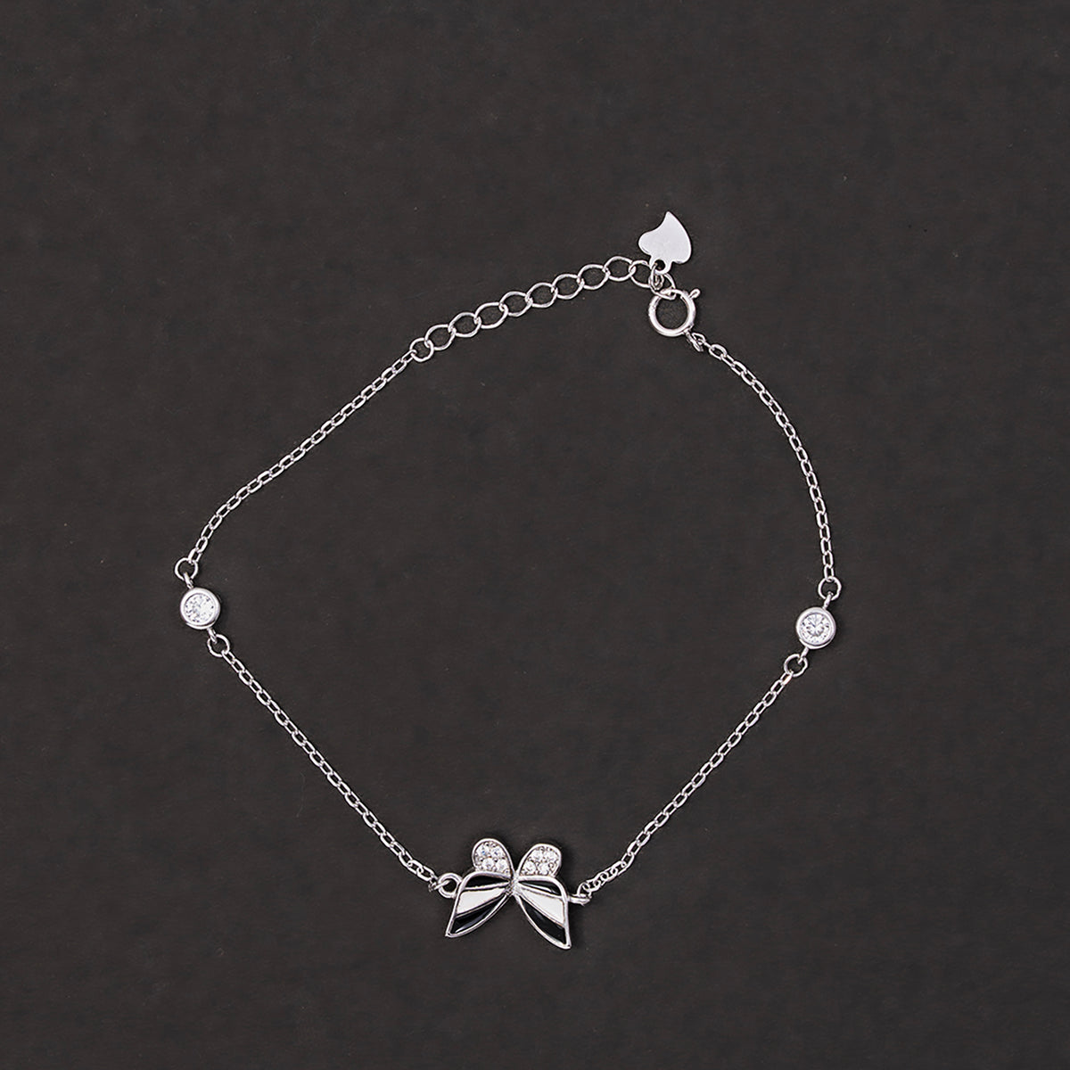 Black & White Butterfly Station Bracelet 925 sterling silver