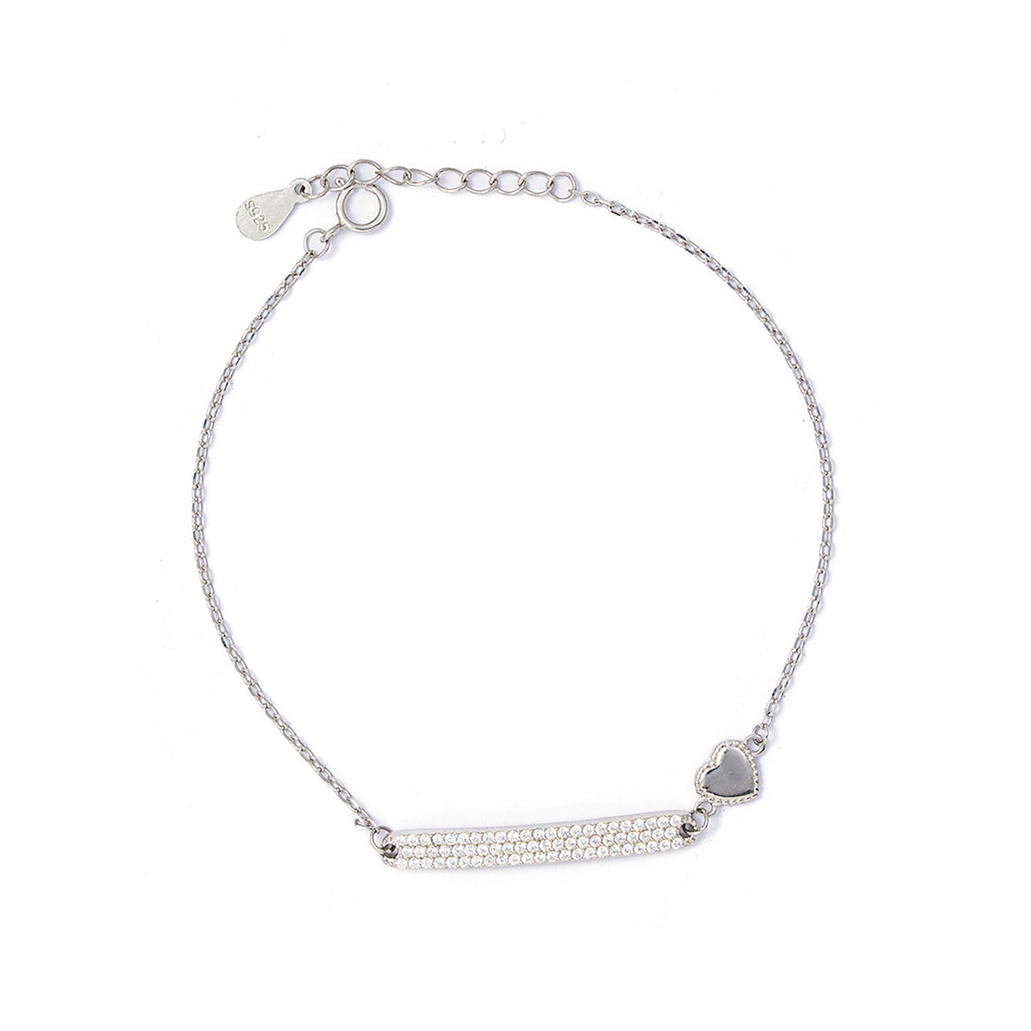 Heart & Bar Pavé  Bracelet 925 sterling silver