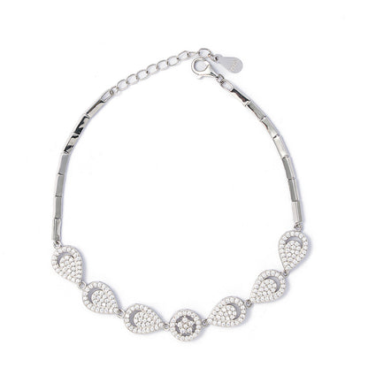 Teardrop & Floral Pavé Station Bracelet 925 sterling silver