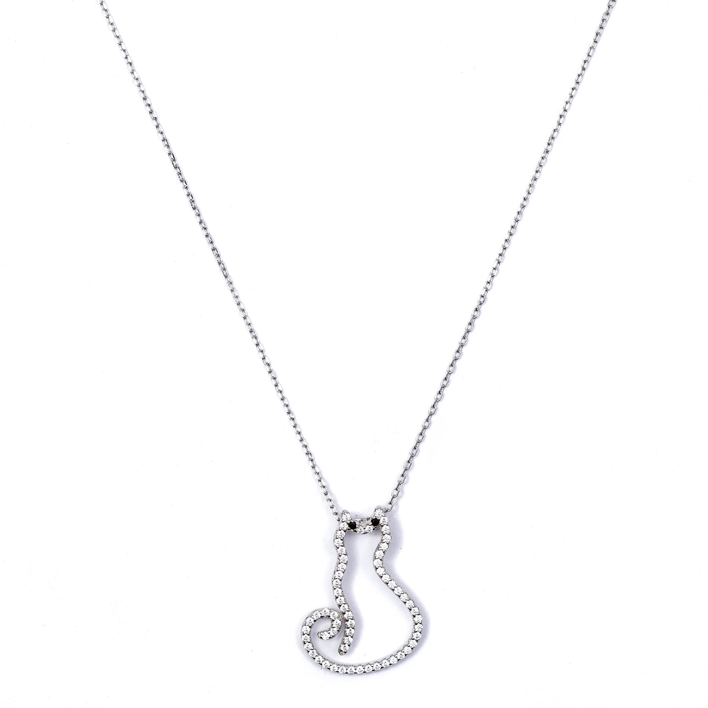Cat Silhouette 925 sterling silver  chain Pendant