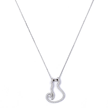Cat Silhouette 925 sterling silver  chain Pendant
