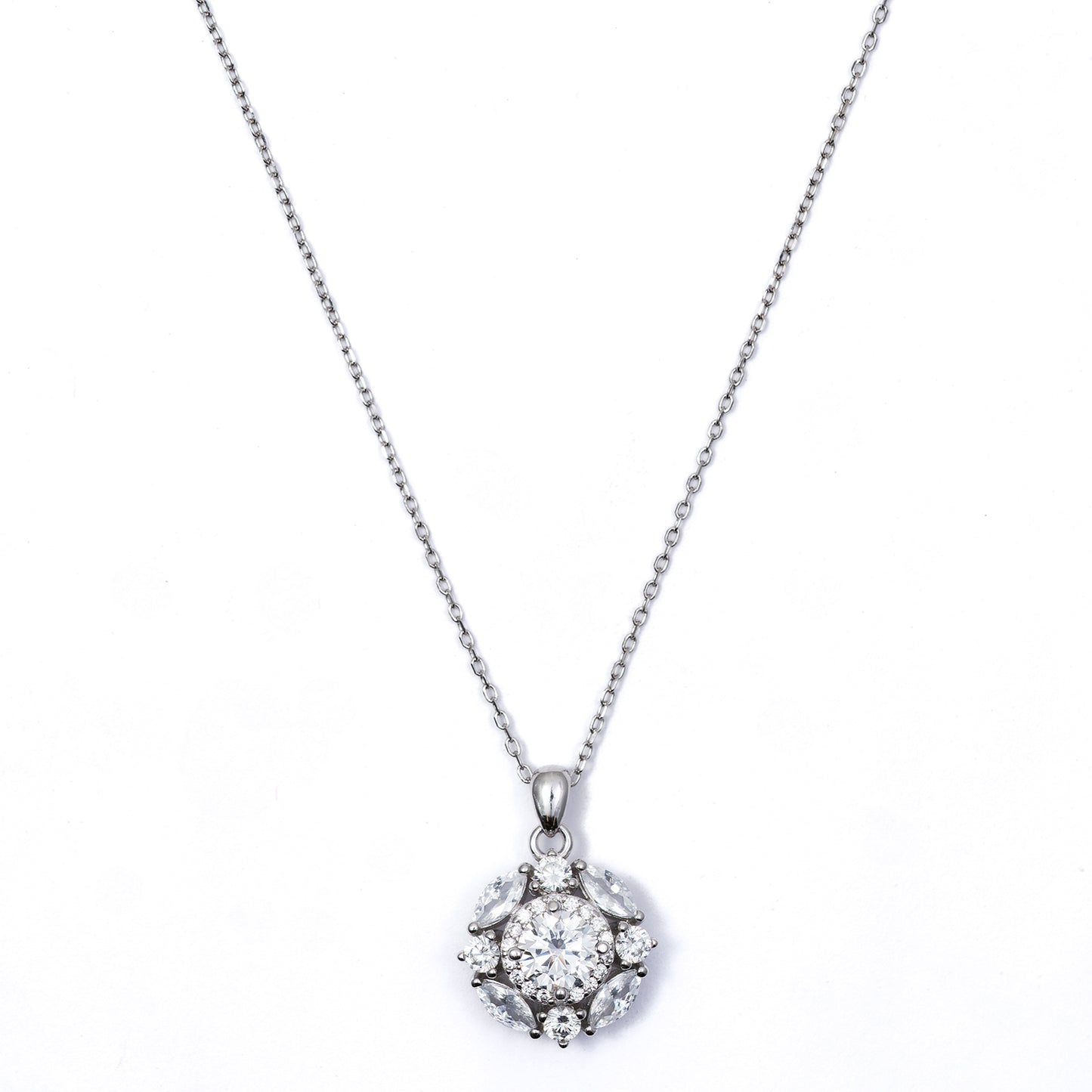 Classic Floral solitare 925 sterling silver  chain Pendant