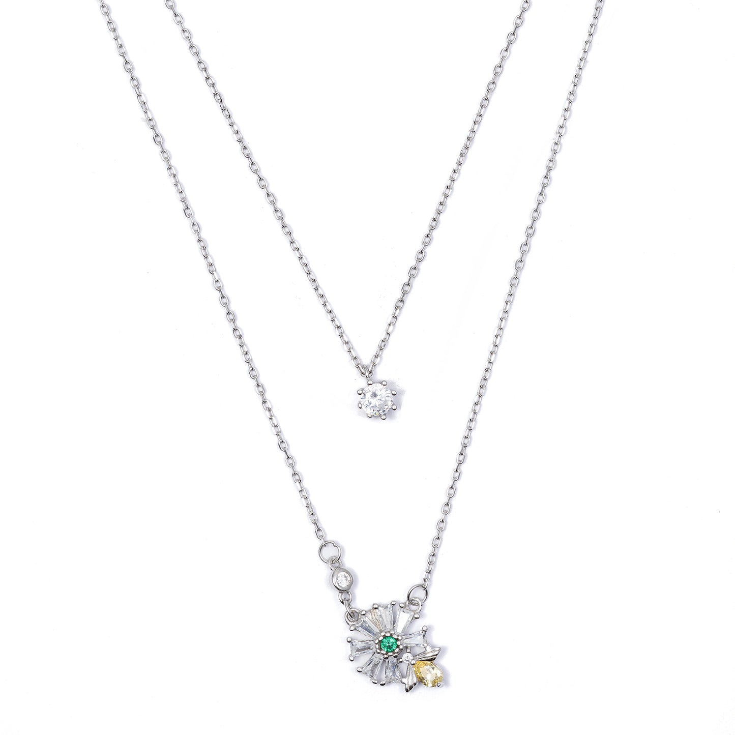 Layered Floral 925 sterling silver chain pendant CP260012