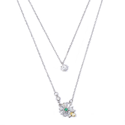 Layered Floral 925 sterling silver chain pendant CP260012