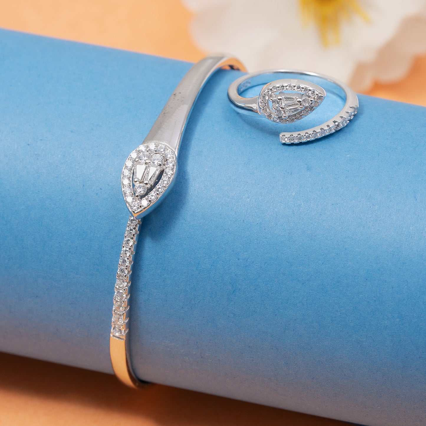 Radiant Teardrop kada & Ring Set  925 sterling silver