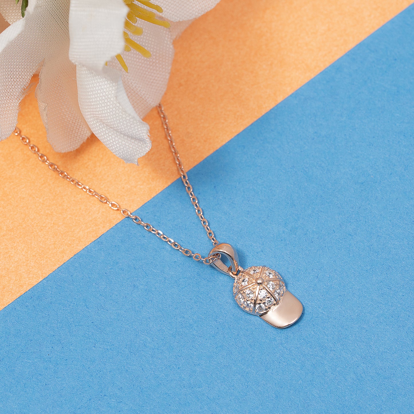 rose gold baseball cap 925 silver chain Pendant