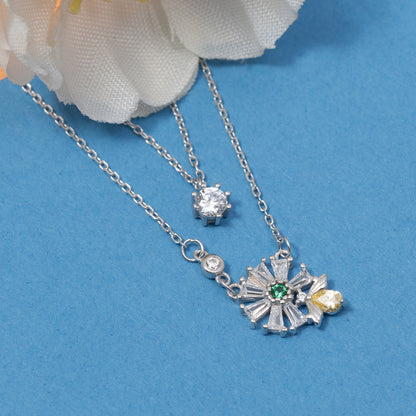 Layered Floral 925 sterling silver chain pendant CP260012