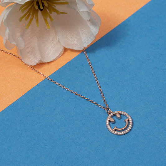 Rose Gold Smiley 925 sterling  silver chain Pendant