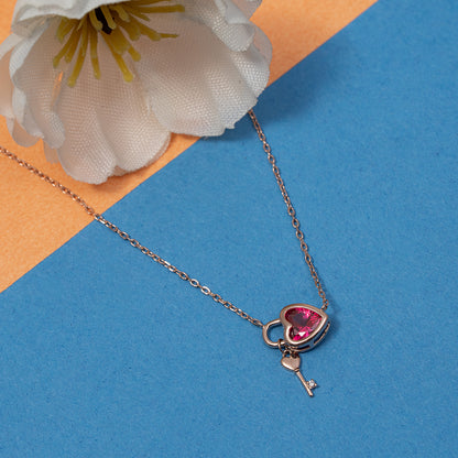 Heart & Key 925 sterling silver chain Pendant