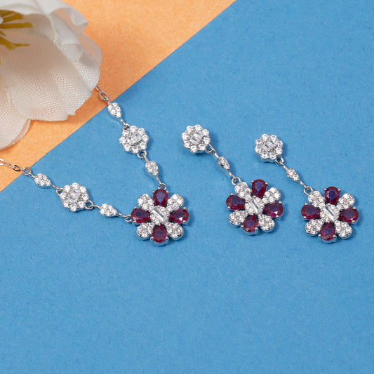 Ruby Blossom Sparkle pendant Set 925 sterling silver