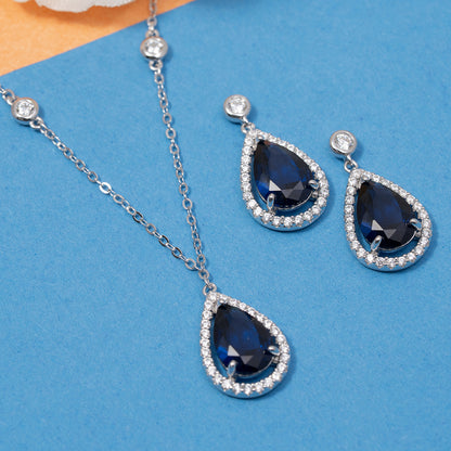 blue Sapphire Teardrop pendant Set 925 sterling silver