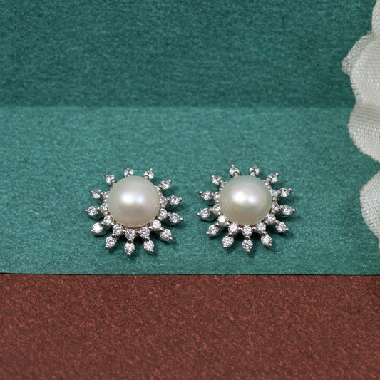 Pearl Sunburst Stud Earrings 925 sterling silver