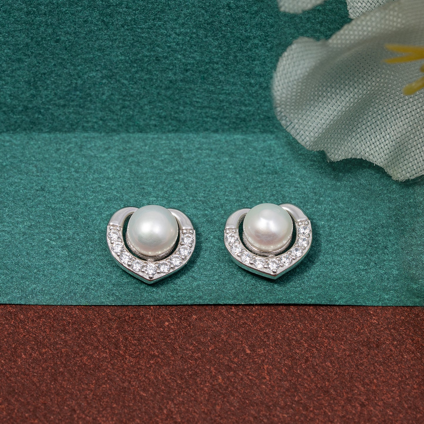 Pearl Heart Stud Earrings 925 sterling silver