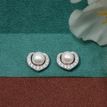 Pearl Heart Stud Earrings 925 sterling silver