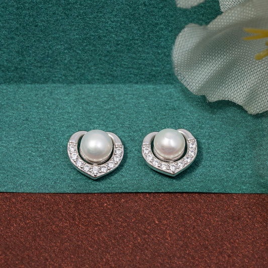 Pearl Heart Stud Earrings 925 sterling silver