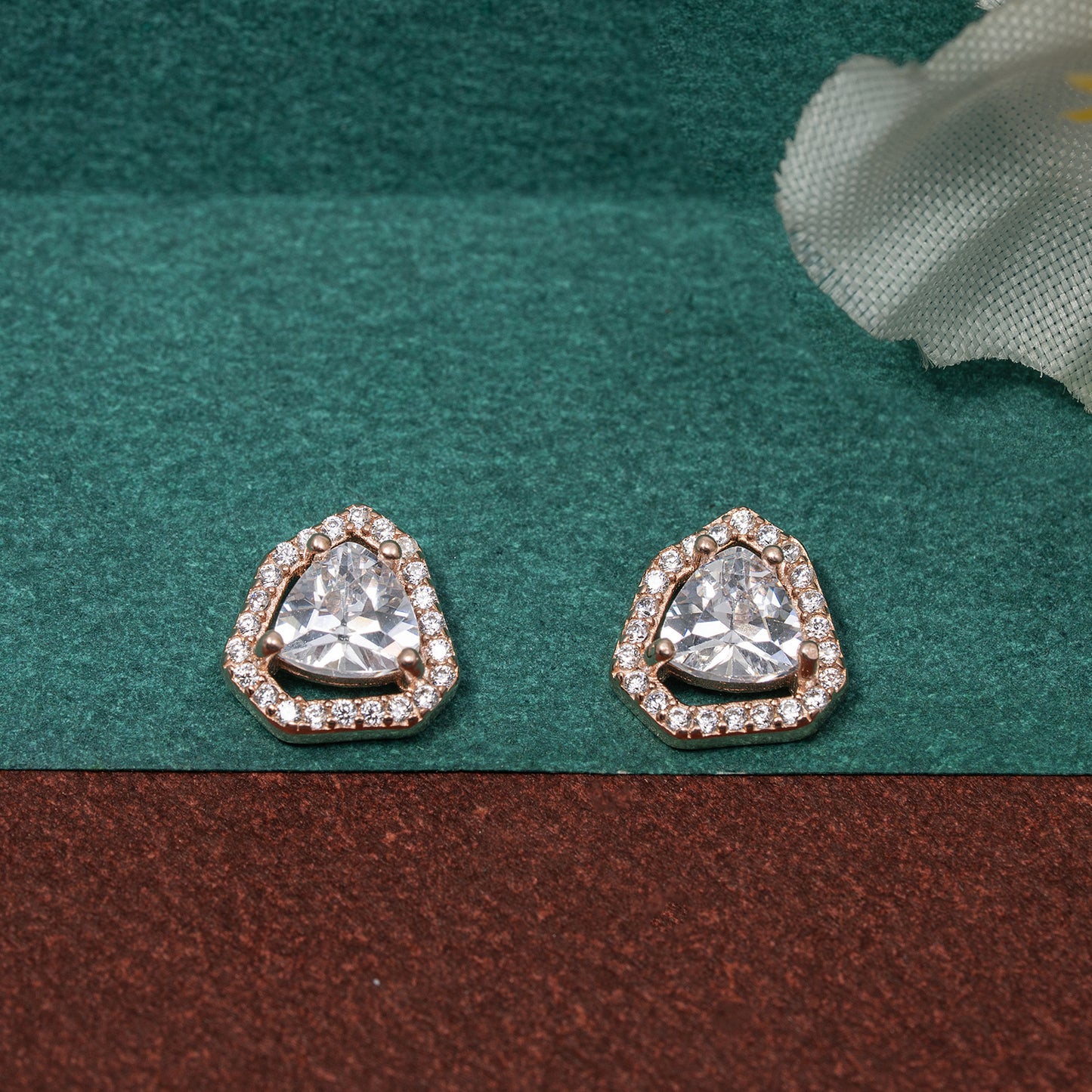 Triangle Halo Stud Earrings 925 sterling silver