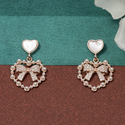 Heart & Bow Drop Earrings 925 sterling silver