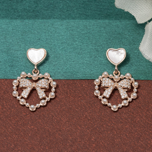 Heart & Bow Drop Earrings 925 sterling silver