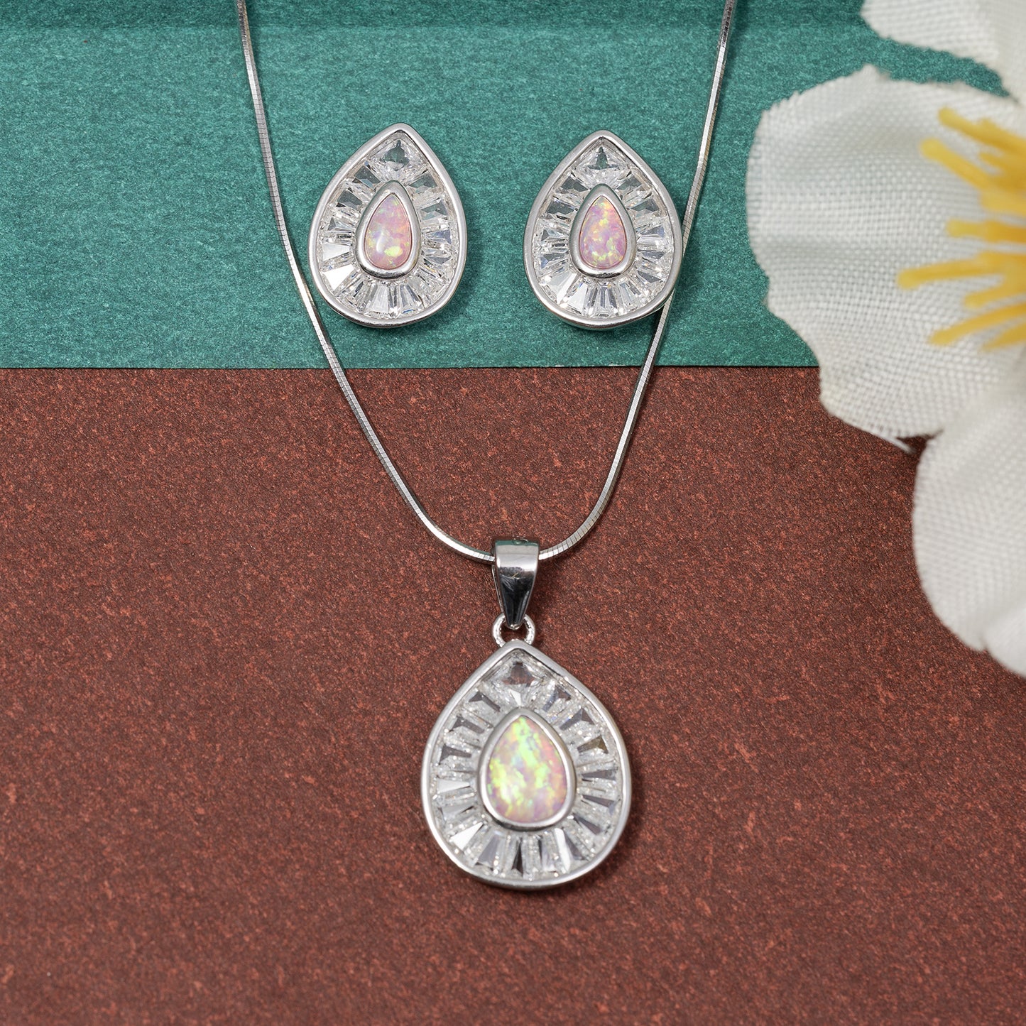 Blush Opal Teardrop pendant Set 925 sterling silver