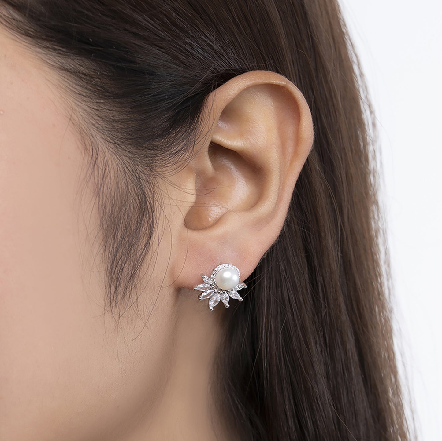 Celestial Pearl & Marquise Cluster Stud Earrings 925 sterling silver