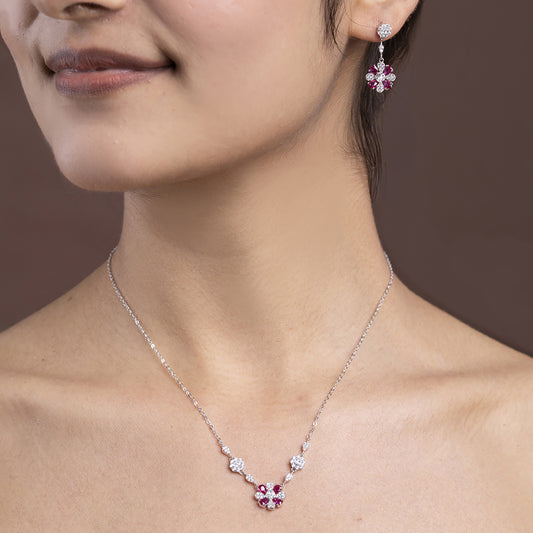 Ruby Blossom Sparkle pendant Set 925 sterling silver