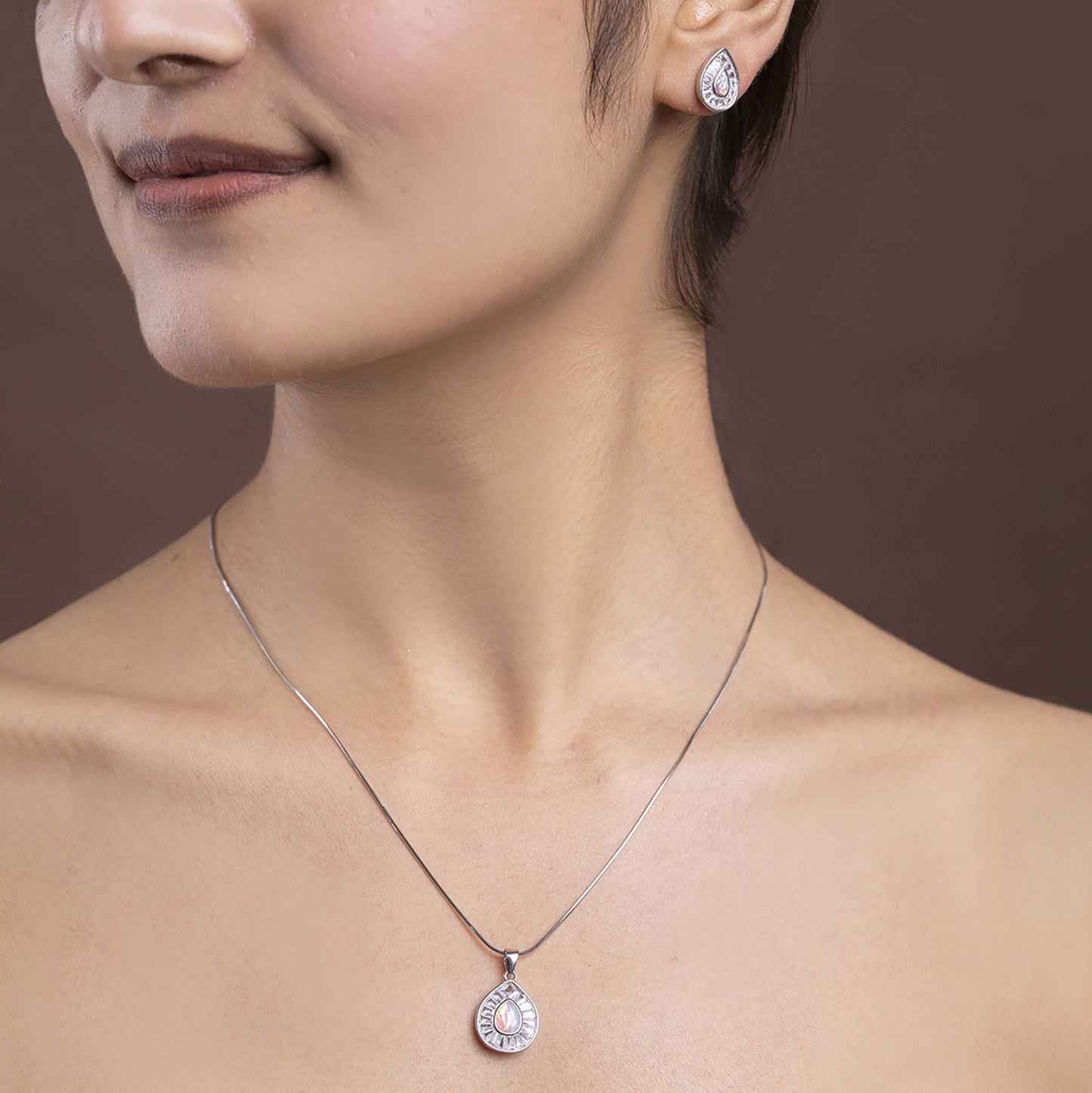 Blush Opal Teardrop pendant Set 925 sterling silver