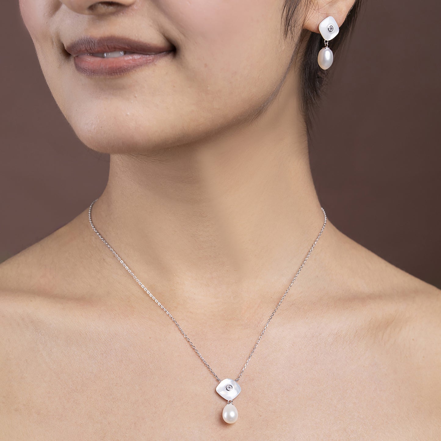 Mop Pearl Drop pendant Set 925 sterling silver