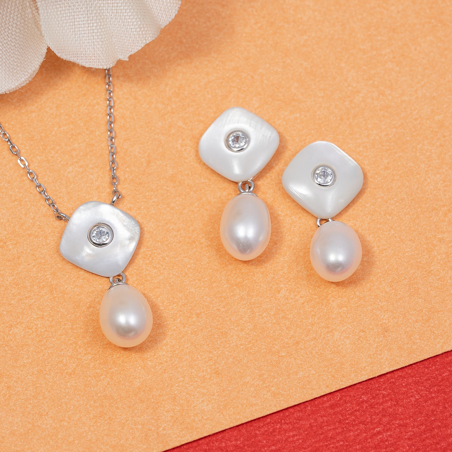 Mop Pearl Drop pendant Set 925 sterling silver