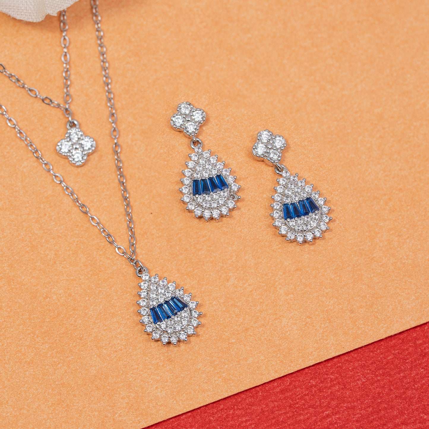 Royal Blue Radiance Layered pendant Set 925 sterling silver