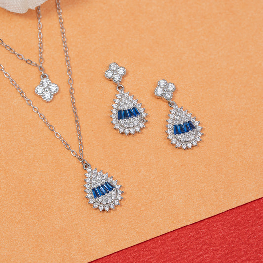 Royal Blue Radiance Layered pendant Set 925 sterling silver