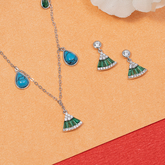 Emerald & Turquoise pendant Set 925 sterling silver