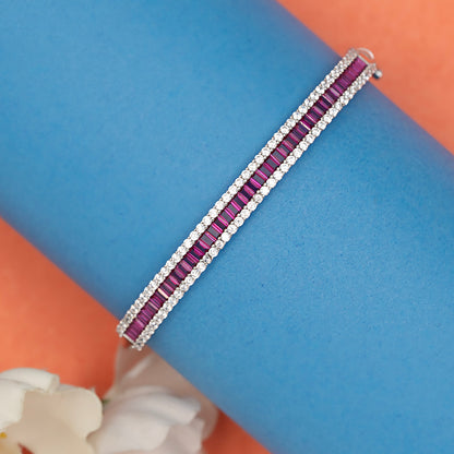 Plum Baguette & Pavé Double-Border kada 925 sterling silver