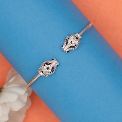 Dual Panther Head Pavé kada 925 sterling silver