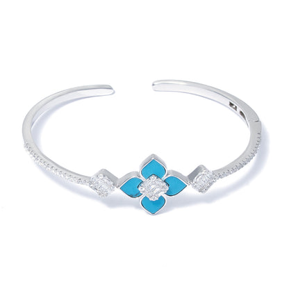 Turquoise Clover Crystal Cuff kada 925 sterling silver